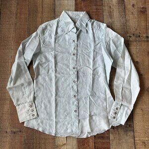 Wrangler Womens Authentic Western Shirt Size M Light Blue Floral Pattern